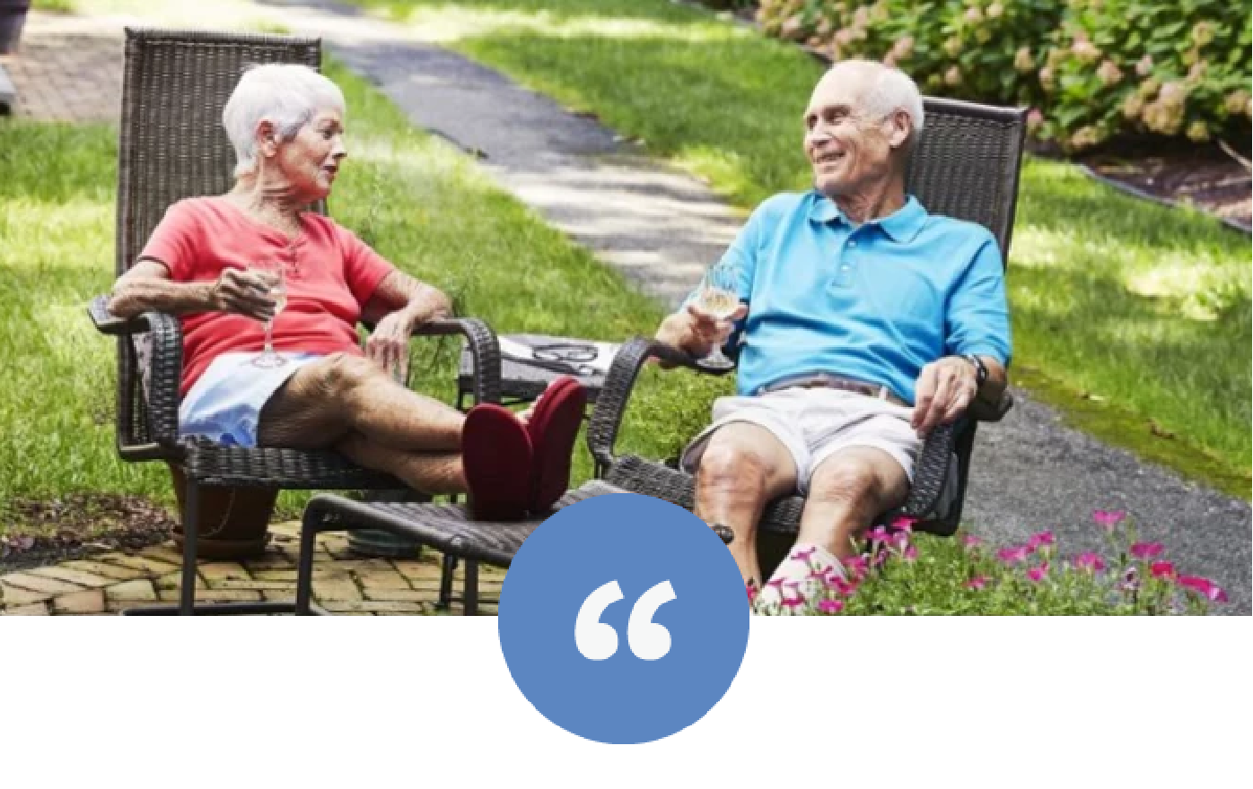 Seniors sitting back patio